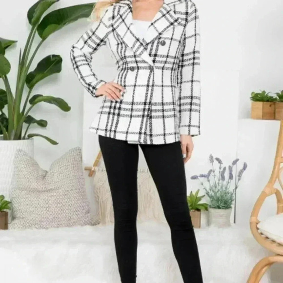 BOHO Business White Black button front Blazer - Picture 5 of 5